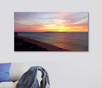 Splendid Sunset Skies over Shoalwater Islands Marine Park, Rockingham WA - Aerial photography of a beautiful sunset over the calm waters of Shoalwater beach available in a selection of canvas sizes by Delon Govender.